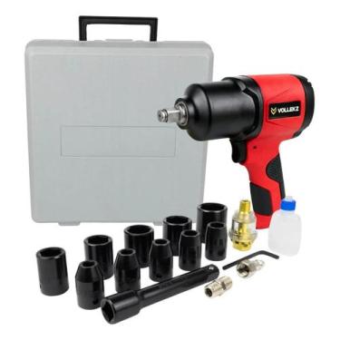 Imagem de Kit Chave Impacto Pneumática 1/2 Com 17 Peças 600nm Martelo Duplo 10 S