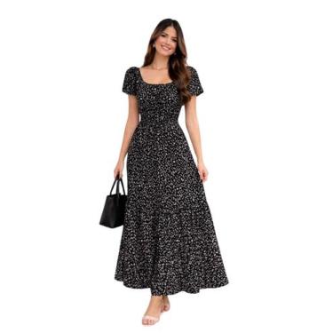Imagem de Vestido longo floral ciganinha ombro a ombro boho em viscolinho elegan