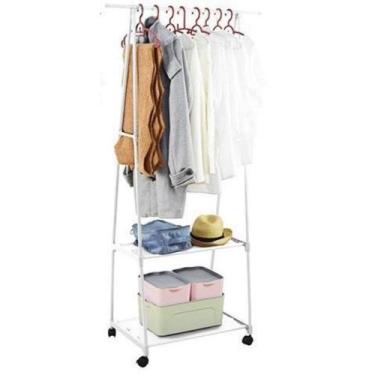 Imagem de Armário Portátil Com Arara De Roupas E 2 Prateleiras Organização Compl