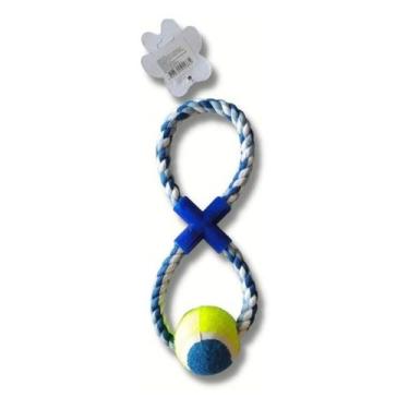 Imagem de Brinquedo Puxador Interativo Pet Mordedor Corda Cães Bola - ELO, Azul
