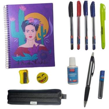 Imagem de Kit Escolar Caderno 10 Materias + Lapiseira Estojo Universitário c 12 