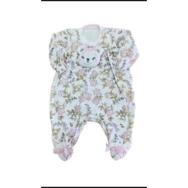 Imagem de Macacão Roupa Infantil Bebê 100% Algodão Bordado Frontal Ursinha Manga