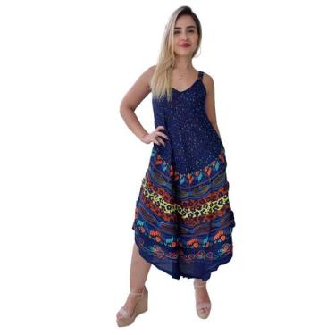 Imagem de Vestido Feminino Indiano Alça c/ Regulagem e Bolsos Trapézio Plus Size