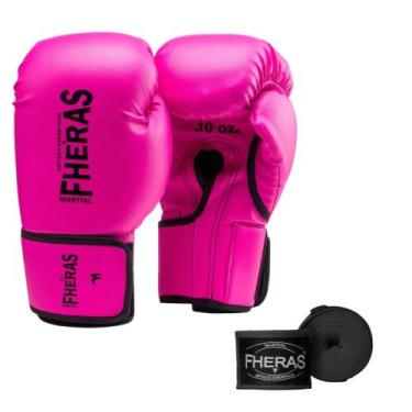 Imagem de Luva Muay Thai E Boxe Fheras Com Bandagem, Rosa, 12oz