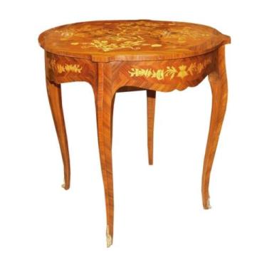 Imagem de Mesa Auxiliar Redonda Marchetaria e Rádica Luiz XV Luxo - LUXdécor Cas