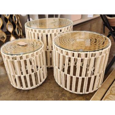 Imagem de Mesas Auxiliares Redonda Rattan Natural Fino Acabamento - luxdecorcasa