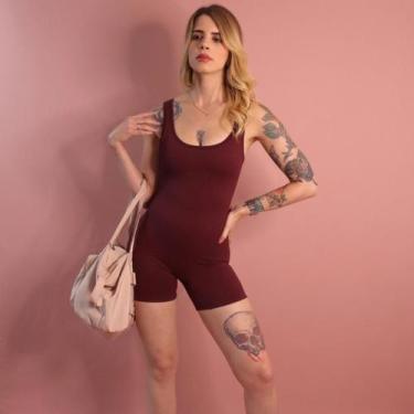 Imagem de Macaquinho Regata Canelado Seamless - SIMÔ FITWEAR, M, Vinho