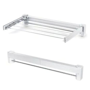 Imagem de Varal Retratil Dobravel 5 Varetas Compacto Facil Instalar Branco - Car