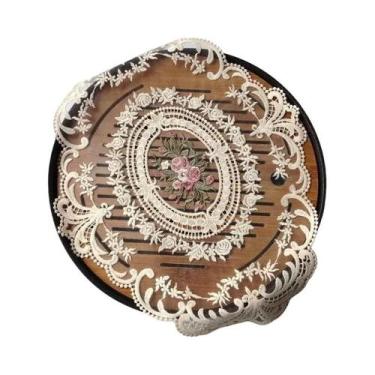 Imagem de Toalha De Mesa Oval Europeia Elegante Com Renda Bordada Para Decoração