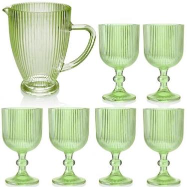 Imagem de Jogo De Jarra 1,3 L Com 6 Taças 390ml Versalhes Verde Ke Home