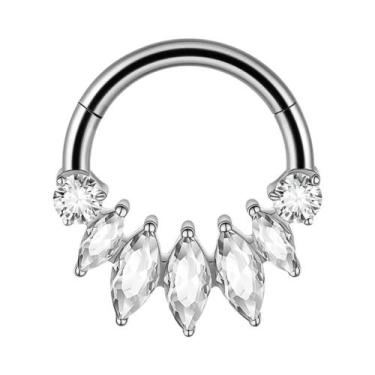 Imagem de Argola De Septo Articulada Em Titânio Prata E Ouro Com Zircônia Em For