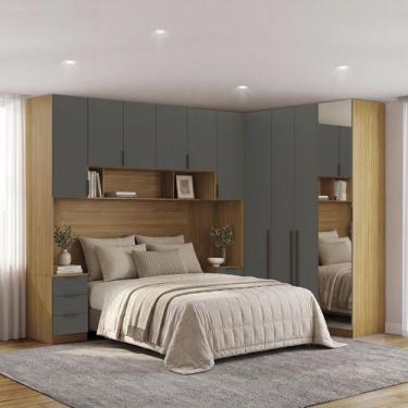Imagem de Quarto Modulado Casal 6 Peças Altezza Belmax Cor:Branco, Freijó/Titâni