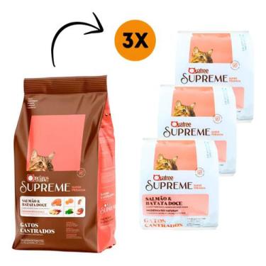 Imagem de Kit 3pct Ração 1kg Quatree Supreme Gatos Castrados Salmão