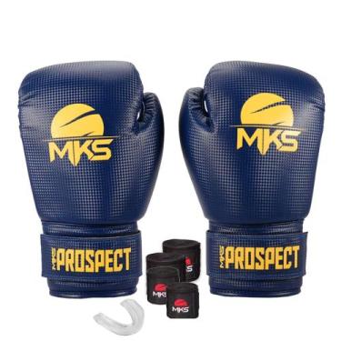 Imagem de Kit Luva Boxe Muay Thai Prospect Azul/Amarelo 12oz + Bandagem + Protet
