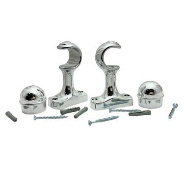 Imagem de Kit Suporte Varão Cortina Cromado 28mm Reforçado 2 Furos Completo Com 