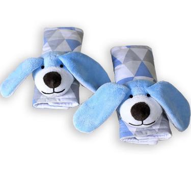 Imagem de Protetor de Cinto Infantil para Carro 02 Peças - Cachorro Losango Azul