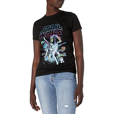 Imagem de Star Wars Camiseta feminina Neon Hope com gola redonda e pôster, Preto, XG