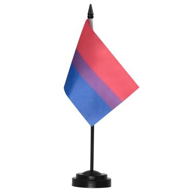 Imagem de Conjunto de bandeiras de mesa Anley Bissexual Bi Pride Deluxe - Bandeira de mesa em miniatura de 6 x 4 "com pólo sólido de 12" - cores vivas e resistente ao desbotamento - Base preta e topo de lança