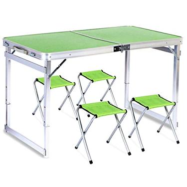 Imagem de GQYYS Mesa dobrável portátil ajustável para uso ao ar livre, com conjunto de 4 cadeiras, mesa de acampamento, mesa de jantar ajustável para ambientes internos e externos, com alça portátil para piquenique, acampamento, churrasco
