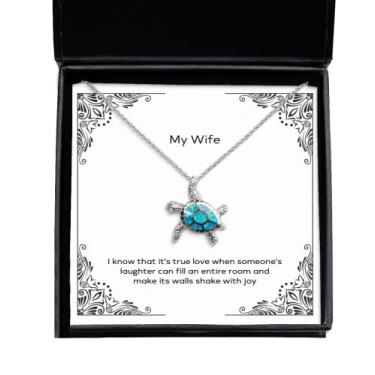 Imagem de SpreadPassion Presentes úteis para esposa, I Know That It's True Love When Someone's Laughter Can Fill An Whole Room and Wife Opal Turtle Necklace from Husband