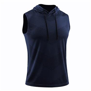 Imagem de WSLCN Camiseta regata masculina para treino muscular academia sem mangas moletom com capuz, Azul marinho, X-Large