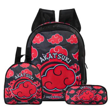 Kit Mochila Lancheira Estojo Anime Sasuke - Preto