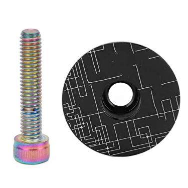 Imagem de Capa superior de fone de ouvido de bicicleta, tampa superior de haste de fone de ouvido de alta resistência de cor brilhante universal antidesgaste PVD com parafusos para mountain bike de(Preto)