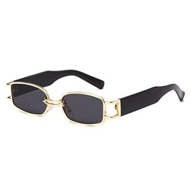 Imagem de Óculos de sol feminino retangular pequeno fashion designer vintage quadrado punk óculos de sol masculino tons uv400 óculos claros, cinza dourado