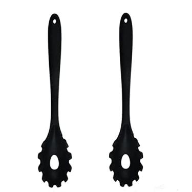 Imagem de Garfo para macarrão de silicone (11,2"), colher de servidor de espaguete de 2 pacotes resistente ao calor 600 ° F, colher de macarrão de qualidade alimentar, sem BPA, colher de macarrão. (Preto)