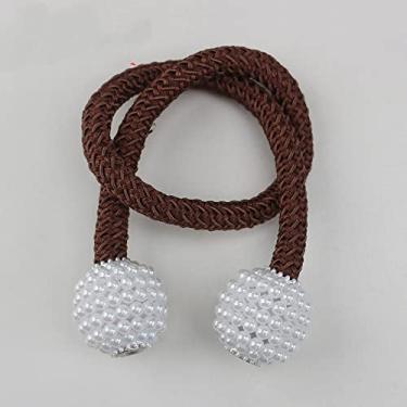 Imagem de Acessórios de sala de clipe de cortina magnética Suporte de cortinas de bola de pérolas Fivela Corda Tieback Decoração de casa Bola pendurada Laço para trás Holdback, café escuro, 1 peça