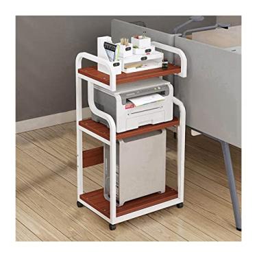 Imagem de Suporte de impressora móvel de 3 níveis com triturador de mesa de chão de rolamento Suporte de host de PC Prateleira de armazenamento ajustável sobre rodas para material de escritório Suporte de impressora de scanner de fax para mesa