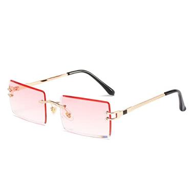 Imagem de Óculos de sol retangulares sem aro para mulheres moda óculos quadrados sem moldura para homens ultraleve uv400 óculos tons unissex, rosa dourado, um