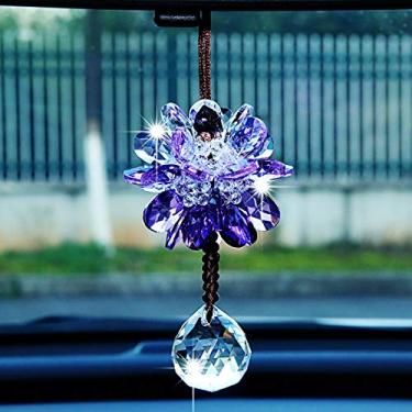 Imagem de Acessórios de carro Bling Flor de cristal Enfeite para pendurar no carro Pingente espelhado retrovisor Pingente espelhado brilhante colorido Lucky Crystal Auto Decoração carro InteriorEYEZU EYEZU