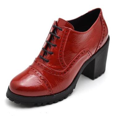 Imagem de Bota Ankle Boot Feminina Cano Curto Tratorada Oxford Q&A Calçados Verm