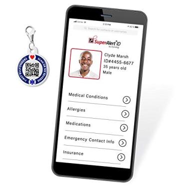 Imagem de Dynotag Identificação médica inteligente habilitada para a Internet/Etiqueta de pulseira com pingente de informações de emergência + fecho lagosta com DynoIQ e serviço vitalício. Aço, diâmetro de 22 mm, pequeno, aço revestido de polímero, âmbar