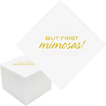 Imagem de Geloar But First Mimosas Cocktail Napkins, 100 Pack Gold But First Mimosas Disposable Paper Cocktail Beverage Napkins in Bulk for Engagement Wedding Bar Reception Bridal Shower | 2-Ply, 5x5 Inches