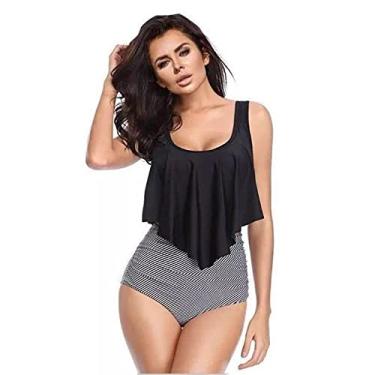 Imagem de Tingpai 2020 Novas senho s sensuais europeias e americanas biquíni folha de lótus maiô Amazon explosivo fábrica de roupas de banho atacado 纹豹 preto list do o M