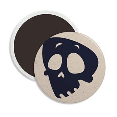 Imagem de Ímã de geladeira de cerâmica redonda de caveira de Halloween feliz indefeso