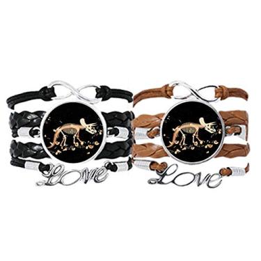 Imagem de DIYthinker Bracelete Ossos Miniatura Dinossauro Alça de Mão Pulseira Corda de Couro Conjunto Duplo Presente, Não se candidatar