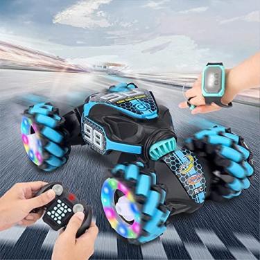 Imagem de Gesture Sensing RC Stunt Car Com Light & Música + spray de cauda, carros de brinquedo com sensor de gestos de controle remoto,（R标店铺，跟卖必送小红旗）(Blue)