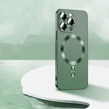 Imagem de Para estojo de carregamento magnético sem fio para iphone 14 13 12 11 pro max plus fosco silicone macio capa de proteção de lente de vidro, verde, para iphone 11