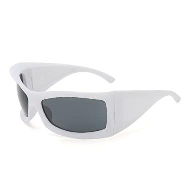 Imagem de Óculos de sol Cat Eye para mulheres Óculos de sol para homens Vintage Wrap Around Punk Óculos, C2 branco cinza, tamanho único