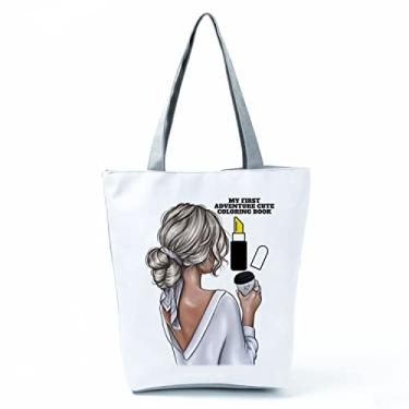 Imagem de Bolsas femininas afro douradas impressas bolsa de ombro moda bonita bolsa de compras ecológica portátil bolsa de praia de alta capacidade, Hl3499 ??? ?