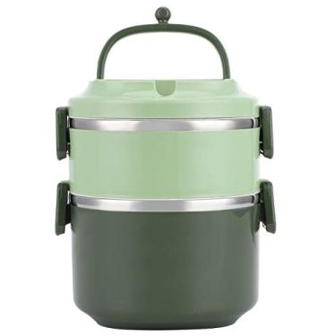 Imagem de Caixa de almoço,garrafa térmica para alimentos quentes, recipiente de alimentos, caixa de isolamento redondo à prova de vazamento de aço inoxidável 304 para trabalho, recesso, esportes(双层绿色)