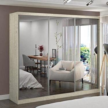 Imagem de Guarda Roupa Casal com Espelho 3 Portas de Correr 2 Gavetas Mdf Mm7320e3 Espresso Móveis Marfim Areia