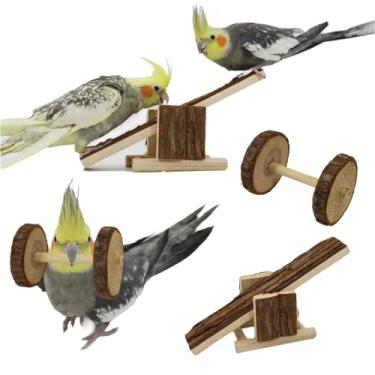 Imagem de YANQIN Brinquedos criativos de mastigar de papagaio, brinquedos de madeira para halteres de animais de estimação, garra, brinquedo divertido para pássaros pequenos e médios, calopsitas, periquitos, tentilhão, halteres e gangorra)