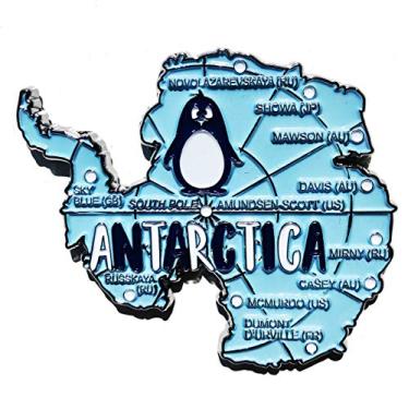 Imagem de Imã Antártida - Imã Mapa Antártica com Bases, Países e Símbolos - Mapa Mundi Magnético - Imã de Geladeira Antardita