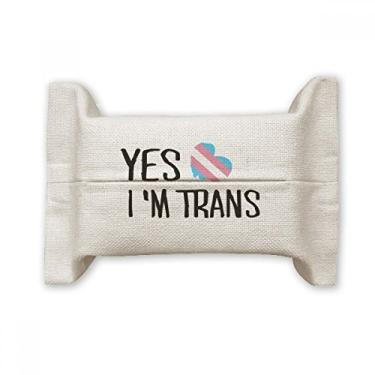 Imagem de Yes I'm Trans LGBT Suporte para capa de papel para lenços faciais, saco de linho de algodão