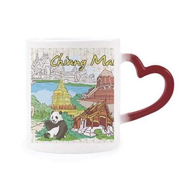 Imagem de Caneca Tailândia Chiang Mai Panda Temple sensível ao calor Caneca vermelha que muda de cor