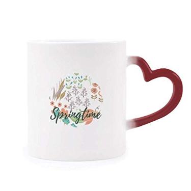 Imagem de Caneca de flor branca laranja com tinta sensível ao calor, copo de grés que muda de cor vermelha